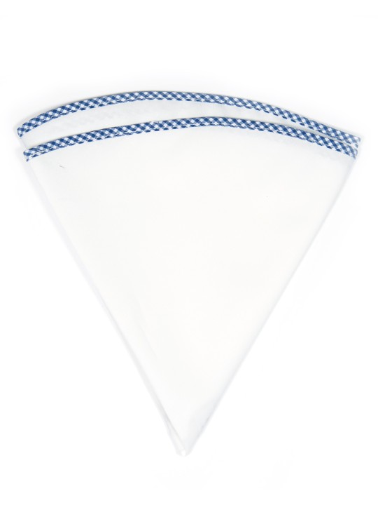 White Linen/Blue/White Gingham Trim Linen Pocket Circle